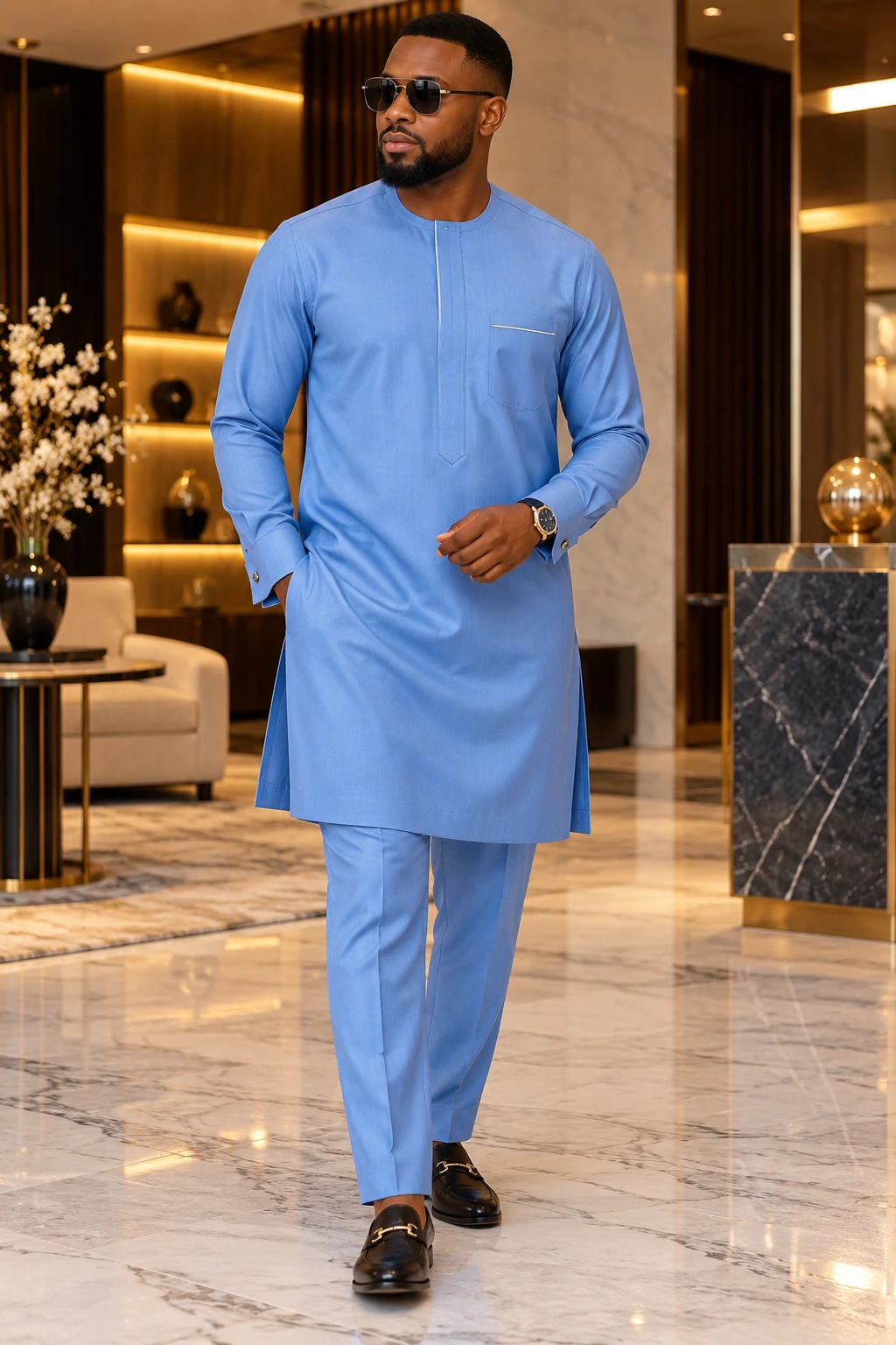 Kavali fabric styled as an elegant agbada